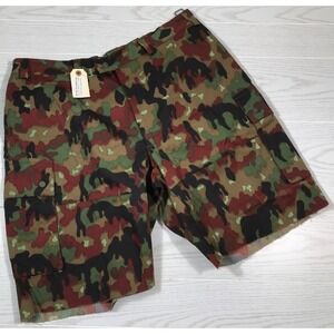 Swiss M83 Cargo Shorts Men XL 40 Alpenflage Camo Elastic Waist Cotton Blend Army
